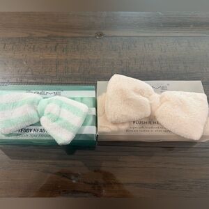 2 pc lot 3D Plushie Headband Bow Mint Stripes & Cream spa washing face gift